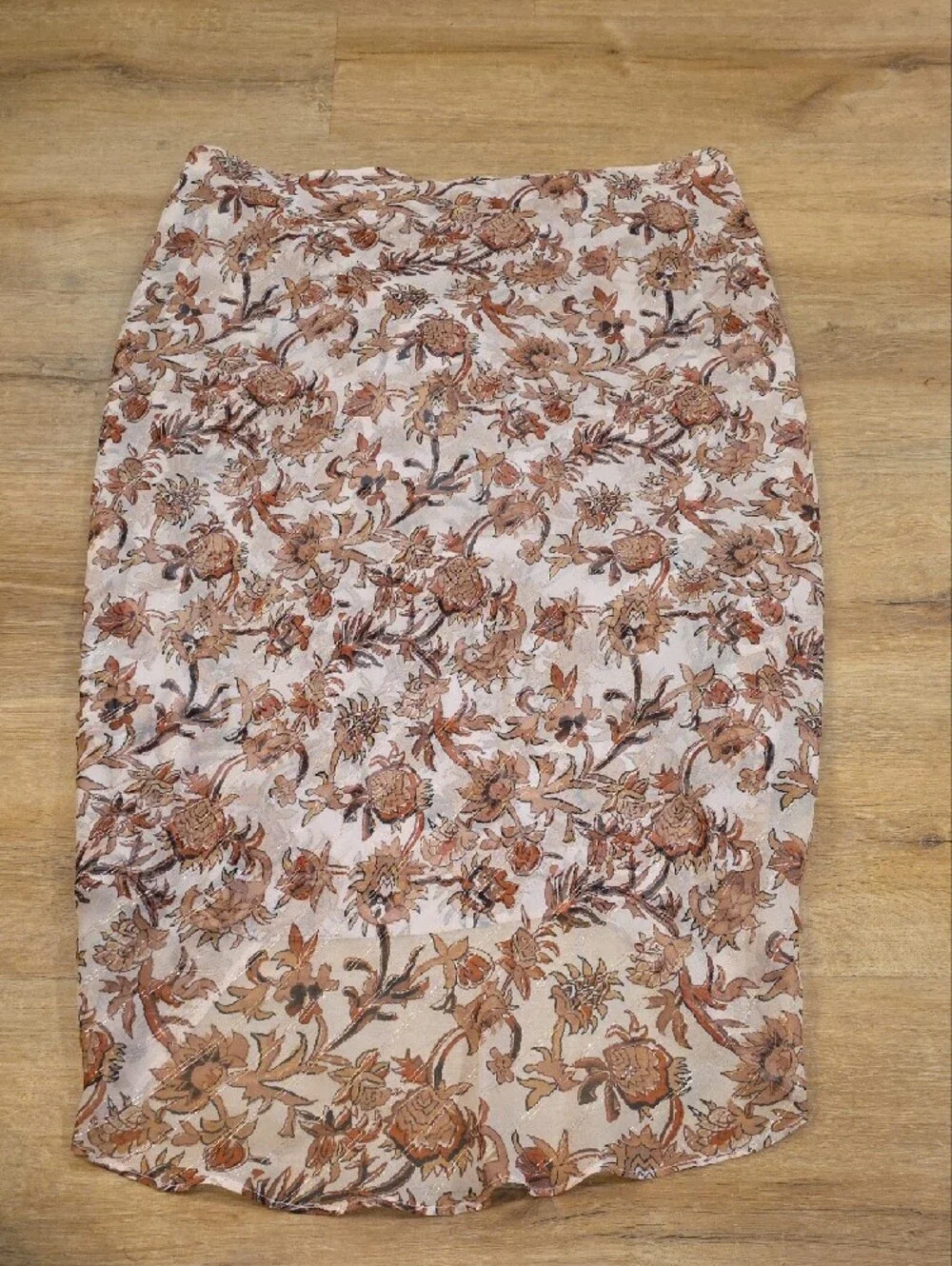 Veronica Beard Sz 14 Floral Ruched Front Women’s Skirt in Blush Brown